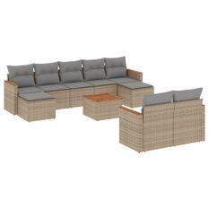 Salon de jardin et coussins 10 pcs mélange beige résine tressée
