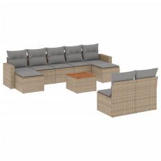 Salon de jardin et coussins 10 pcs mélange beige résine tressée