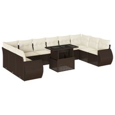 Salon de jardin et coussins 11 pcs marron résine tressée