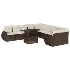 Salon de jardin et coussins 11 pcs marron résine tressée