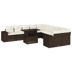 Salon de jardin et coussins 11 pcs marron résine tressée