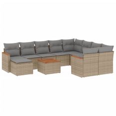 Salon de jardin et coussins 11 pcs mélange beige résine tressée