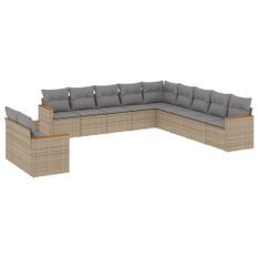 Salon de jardin et coussins 11 pcs mélange beige résine tressée