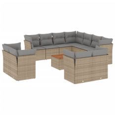 Salon de jardin et coussins 12 pcs mélange beige résine tressée