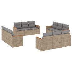 Salon de jardin et coussins 12 pcs mélange beige résine tressée