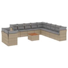 Salon de jardin et coussins 12 pcs mélange beige résine tressée