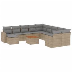 Salon de jardin et coussins 14 pcs mélange beige résine tressée
