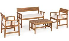 Salon de jardin NOEMI – Bois d’acacia huilé & écru - Canapé & 2 fauteuils & table basse