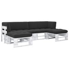 Salon de jardin palette 4 pcs et coussins Pin imprégné de blanc 7