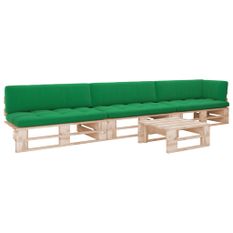 Salon de jardin palette 4pcs avec coussins Bois de pin imprégné 3
