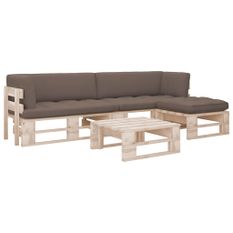 Salon de jardin palette 4pcs avec coussins Bois de pin imprégné 22