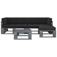 Salon de jardin palette 4pcs avec coussins Pin imprégné de gris 8