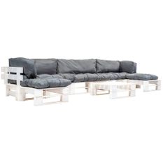 Salon de jardin palette 6 pcs avec coussins gris Bois 3