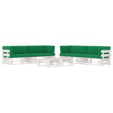 Salon de jardin palette 6 pcs et coussins Pin imprégné de blanc 28
