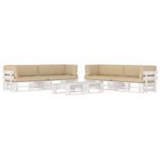 Salon de jardin palette 6 pcs et coussins Pin imprégné de blanc 19