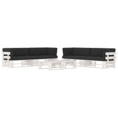 Salon de jardin palette 6 pcs et coussins Pin imprégné de blanc 30