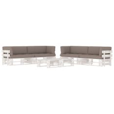 Salon de jardin palette 6 pcs et coussins Pin imprégné de blanc 31