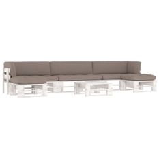 Salon de jardin palette 6 pcs et coussins Pin imprégné de blanc 12