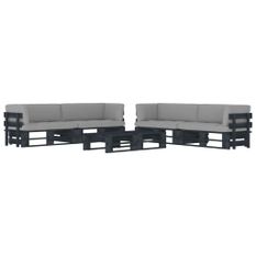 Salon de jardin palette 6 pcs et coussins Pin imprégné de noir 13