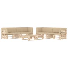 Salon de jardin palette 6pcs avec coussins Bois de pin imprégné 17