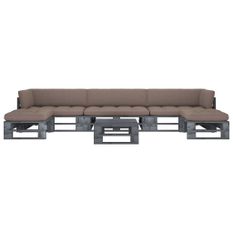 Salon de jardin palette 6pcs avec coussins Pin imprégné de gris 7