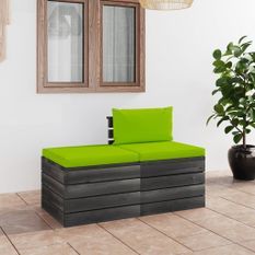 Salon palette de jardin 2 pcs avec coussins Bois de pin massif 12