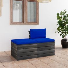 Salon palette de jardin 2 pcs avec coussins Bois de pin massif 11