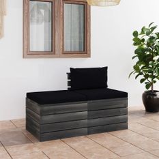 Salon palette de jardin 2 pcs avec coussins Bois de pin massif 8