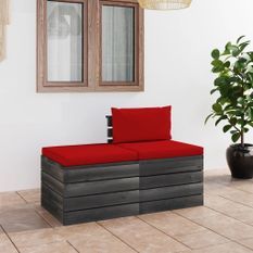 Salon palette de jardin 2 pcs avec coussins Bois de pin massif 7