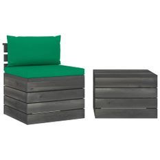 Salon palette de jardin 2 pcs avec coussins Bois de pin massif 15