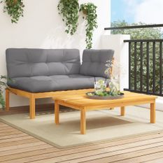 Salon palette de jardin avec coussins 2pcs bois d'acacia massif