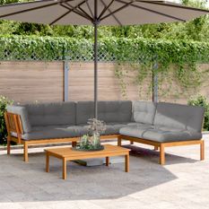 Salon palette de jardin avec coussins 4pcs bois d'acacia massif