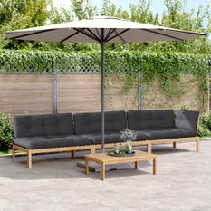 Salon palette de jardin avec coussins 4pcs bois d'acacia massif