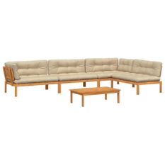 Salon palette de jardin avec coussins 5pcs bois d'acacia massif