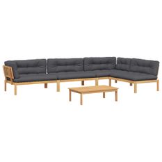 Salon palette de jardin avec coussins 5pcs bois d'acacia massif