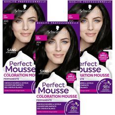 SCHWARZKOPF Perfect Mousse - Coloration Cheveux - Mousse permanente sans Ammoniaque - Noir 200 - Lot de 3