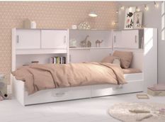 SCOOP Lit Enfant avec 3 meubles de rangement contemporain décor blanc - l 90 x L 200 cm
