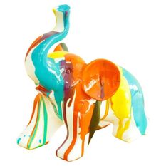 Sculpture éléphant polyrésine multicolore Oukee H 20 cm