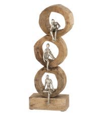 Sculpture objet de décoration cercle manguier et métal argenté Liath