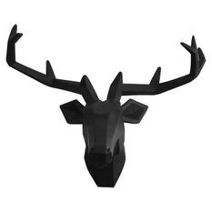 Sculpture tête de cerf polyrésine noir mat Calav H 52 cm