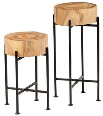 Set de 2 tables acacia massif clair et pieds métal noir Jangub