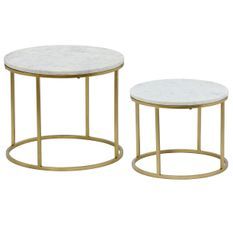 Set de 2 tables basses effet marbre blanc et métal doré Artik