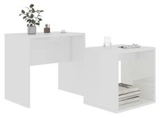 Set de 2 tables basses gigognes bois blanc brillant Filow 37 - 48 cm