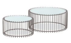 Set de 2 tables basses verre blanc et pieds métal taupe Vret D85/D 60 cm