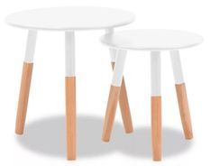 Set de 2 tables d'appoint bois blanc et pieds pin massif Udim