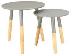 Set de 2 tables d'appoint bois gris et pieds pin massif Udim
