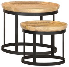 Set de 2 tables d'appoint manguier massif clair et pieds métal noir Kish