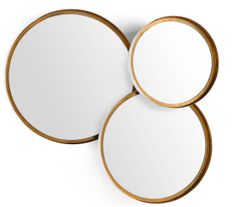 Set de 3 miroirs mural rond en métal blanc et doré ALMO - L 80 x H 87 cm