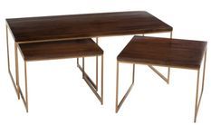 Set de 3 tables basses or bois brun foncé Boa L 120 cm