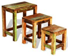 Set de 3 tables gigognes bois de récupération multicolore Azul